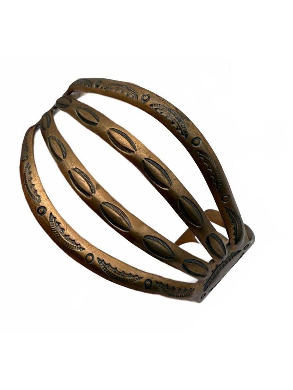 1970s etched copper cuff bracelet